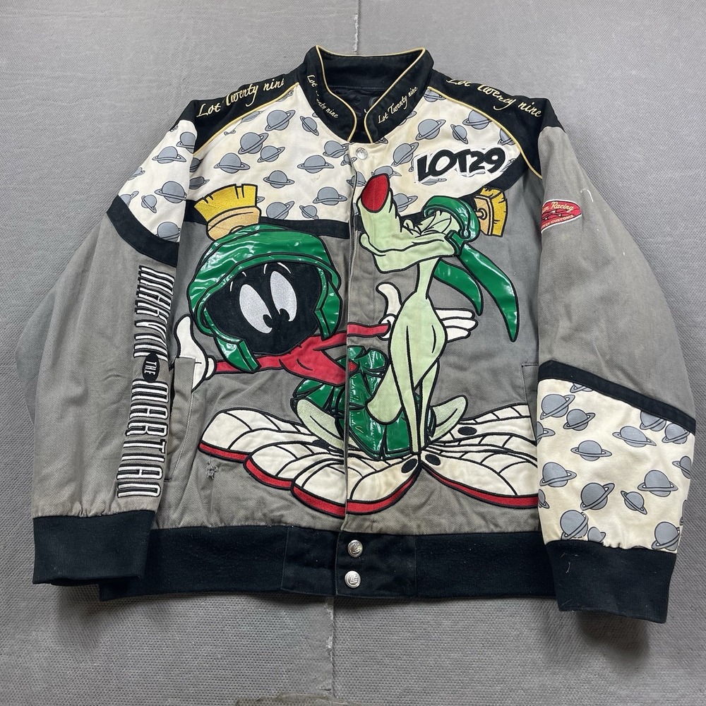 LOT29 Jacket Mens 3XL Marvin the Martian Bomber Gray Looney Tunes Snap Front AOP